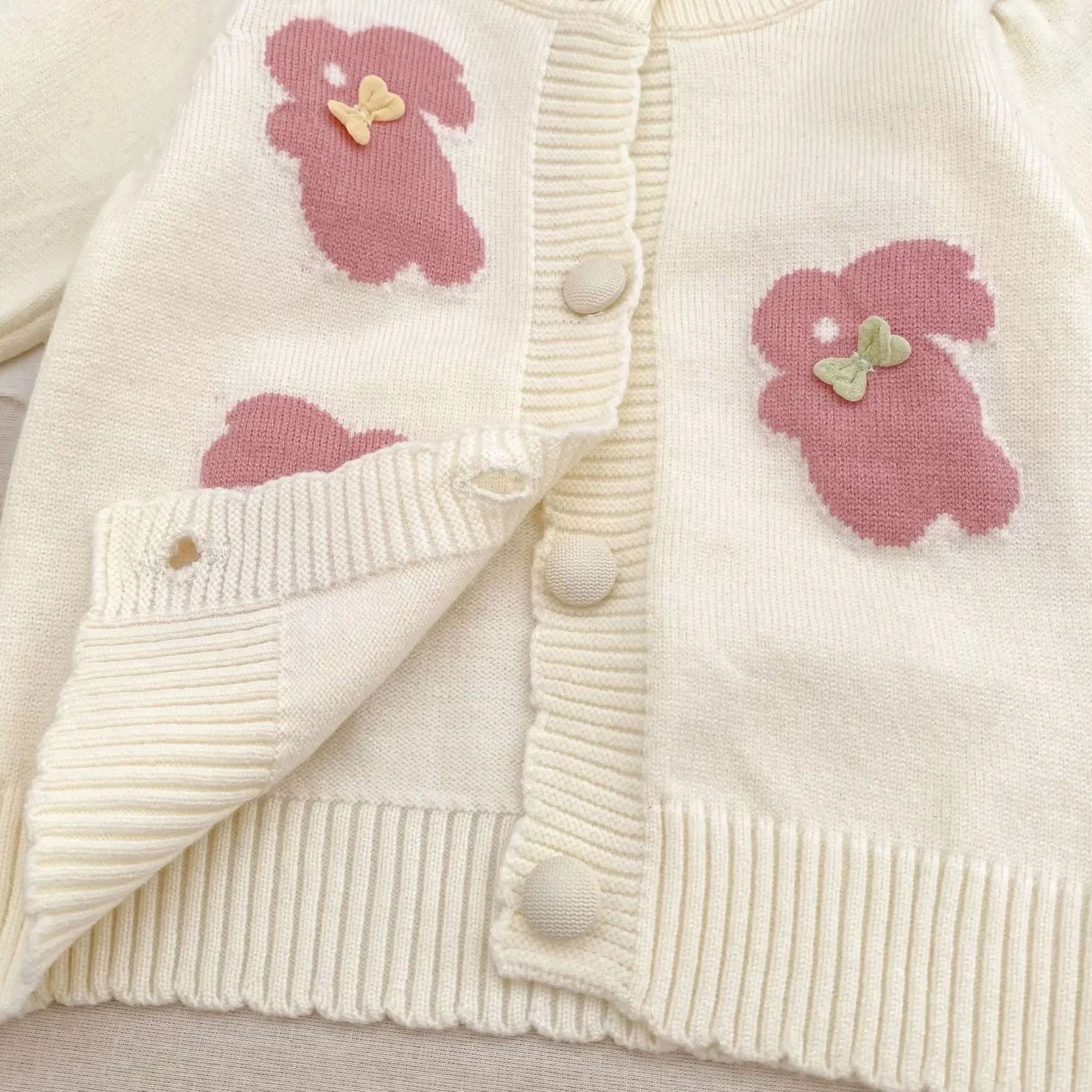Soft Cotton Infant Jacket 0-2Y Baby Knitwear, Autumn Winter Baby Knit Cardigan, Korean Style Rabbit Sweater