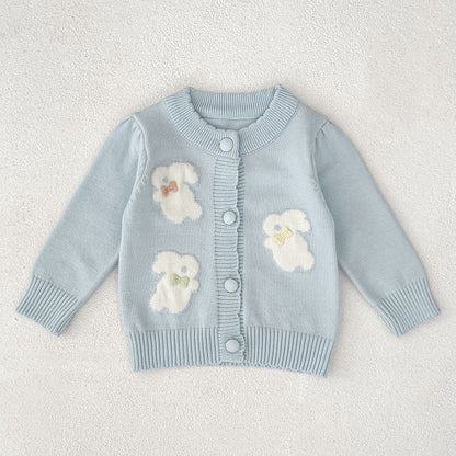 Soft Cotton Infant Jacket 0-2Y Baby Knitwear, Autumn Winter Baby Knit Cardigan, Korean Style Rabbit Sweater
