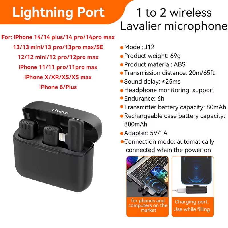 Ulanzi J12 Wireless Lavalier Microphone  Plug  Play Mini Mic For IPhone  Android Live Streaming  Vi 6