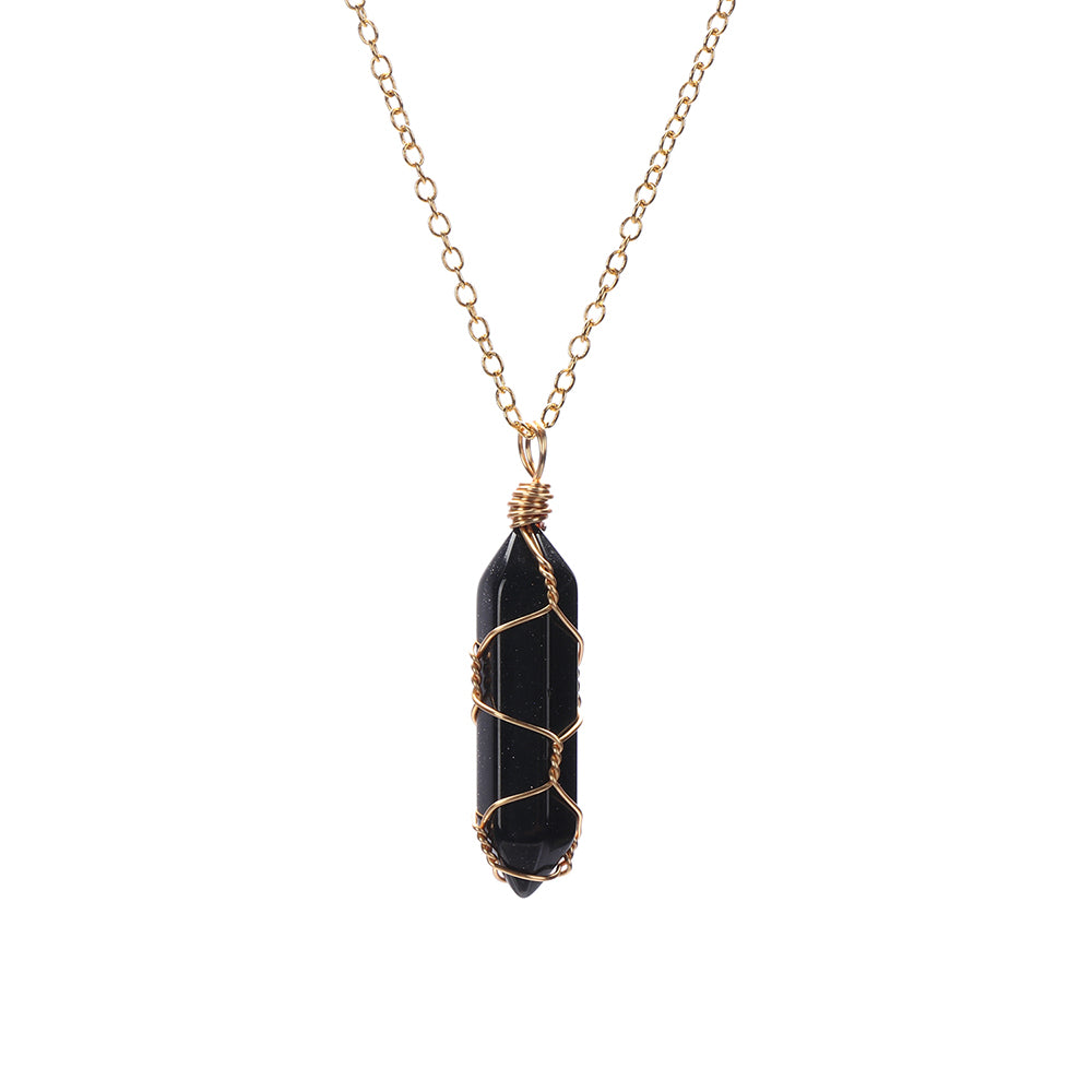 1Pc Fashion Hexagonal Cylindrical Crystal Necklace, Wire Wrap Amethyst Pendant, Natural Stone Valentine Day Gift