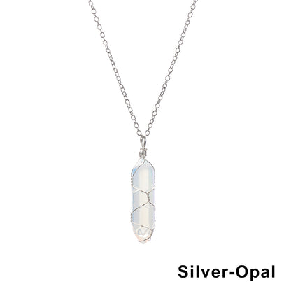 1Pc Fashion Hexagonal Cylindrical Crystal Necklace, Wire Wrap Amethyst Pendant, Natural Stone Valentine Day Gift