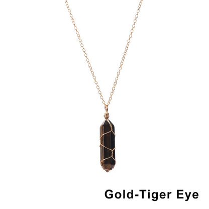 1Pc Fashion Hexagonal Cylindrical Crystal Necklace, Wire Wrap Amethyst Pendant, Natural Stone Valentine Day Gift