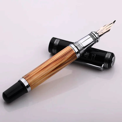 Duke Classic Confucius Natural Bamboo Calligraphy Fountain Pen Metal Embossed Pattern Bent Nib Irid 2