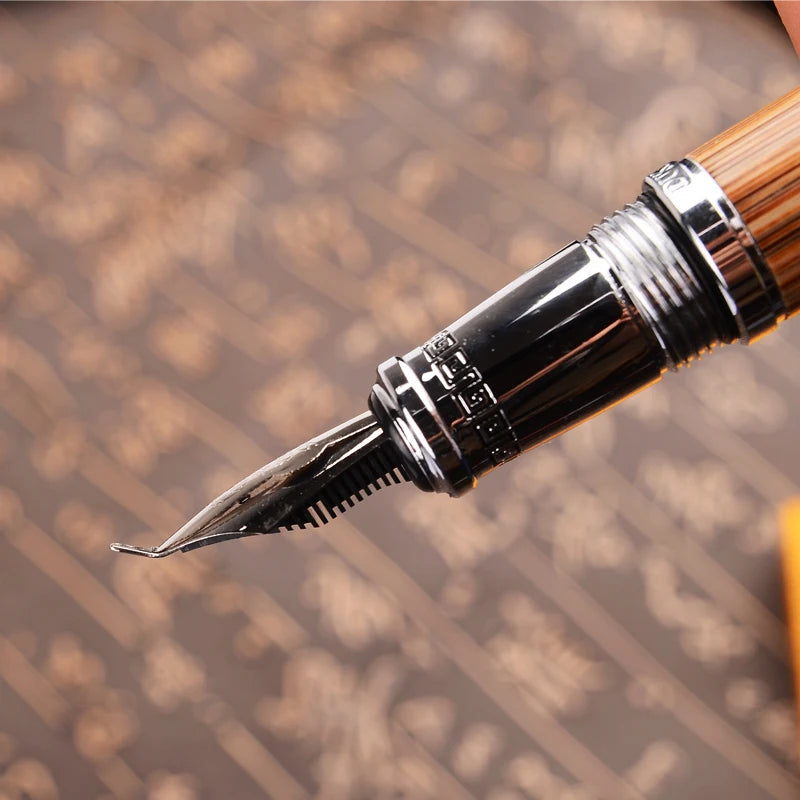 Duke Classic Confucius Natural Bamboo Calligraphy Fountain Pen Metal Embossed Pattern Bent Nib Irid 3