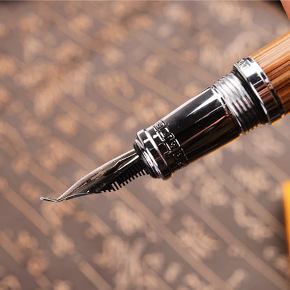 Duke Classic Confucius Natural Bamboo Calligraphy Fountain Pen Metal Embossed Pattern Bent Nib Irid 3