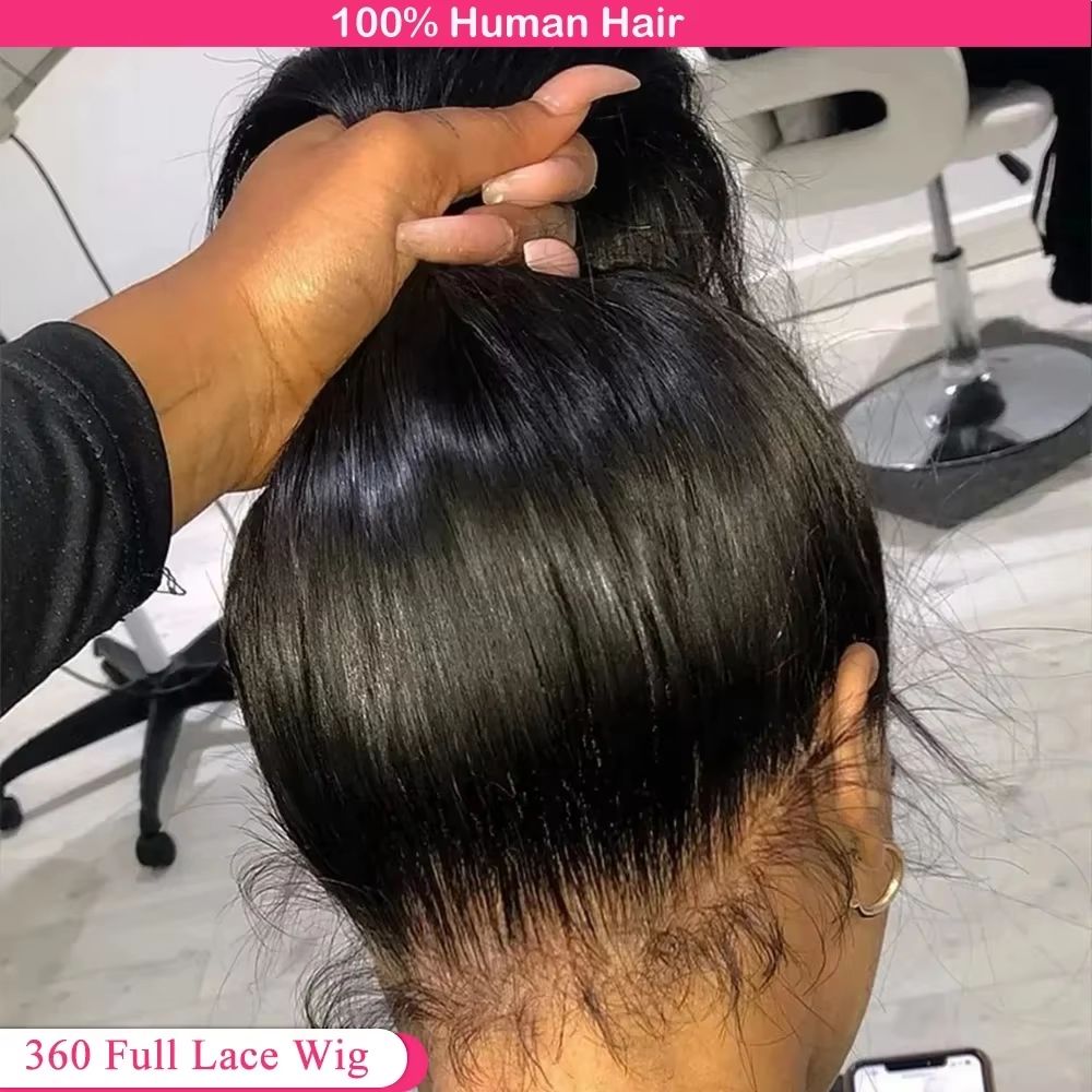 HD 360 Full Lace Wig – 36" Bone Straight Human Hair Wig with Pre-Plucked 13x6 Lace Frontal for Women
