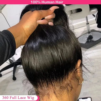 HD 360 Full Lace Wig – 36" Bone Straight Human Hair Wig with Pre-Plucked 13x6 Lace Frontal for Women