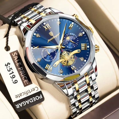 POEDAGAR Luxury Mens Watch  Waterproof Stainless Steel Chronograph Quartz Wristwatch With Luminous  1