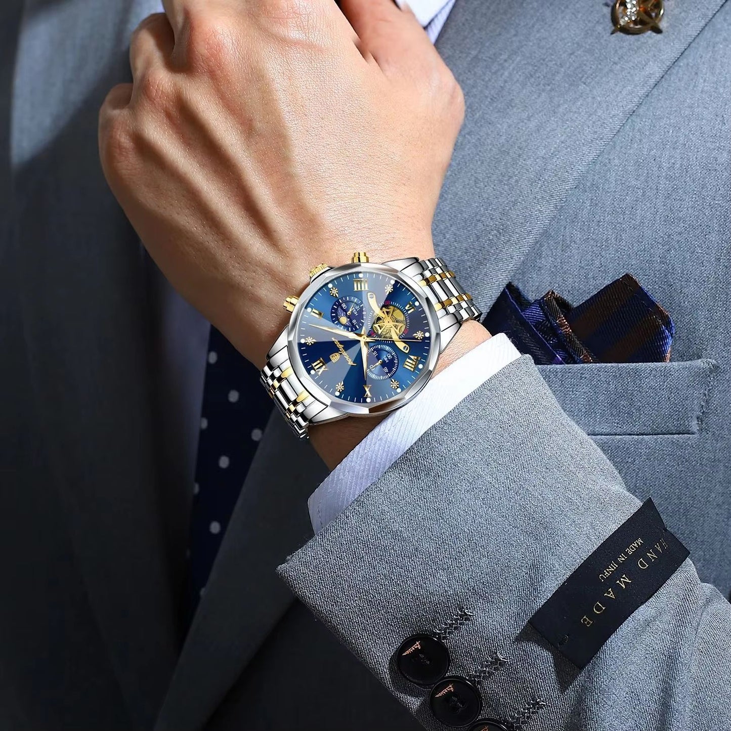 POEDAGAR Luxury Mens Watch  Waterproof Stainless Steel Chronograph Quartz Wristwatch With Luminous  4