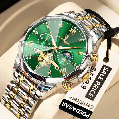 POEDAGAR Luxury Mens Watch  Waterproof Stainless Steel Chronograph Quartz Wristwatch With Luminous  9
