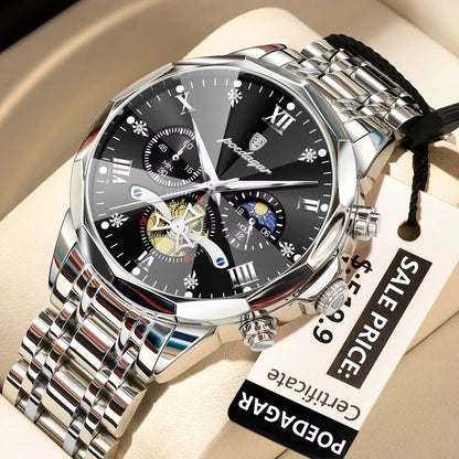 POEDAGAR Luxury Mens Watch  Waterproof Stainless Steel Chronograph Quartz Wristwatch With Luminous  11