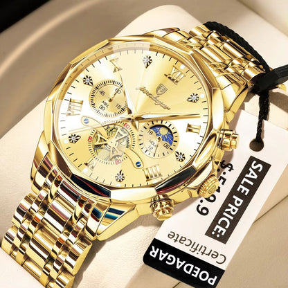 POEDAGAR Luxury Mens Watch  Waterproof Stainless Steel Chronograph Quartz Wristwatch With Luminous  14