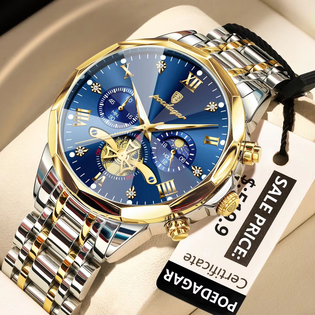 POEDAGAR Luxury Mens Watch  Waterproof Stainless Steel Chronograph Quartz Wristwatch With Luminous  15