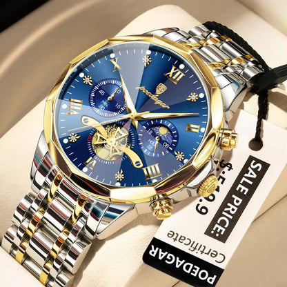 POEDAGAR Luxury Mens Watch  Waterproof Stainless Steel Chronograph Quartz Wristwatch With Luminous  15