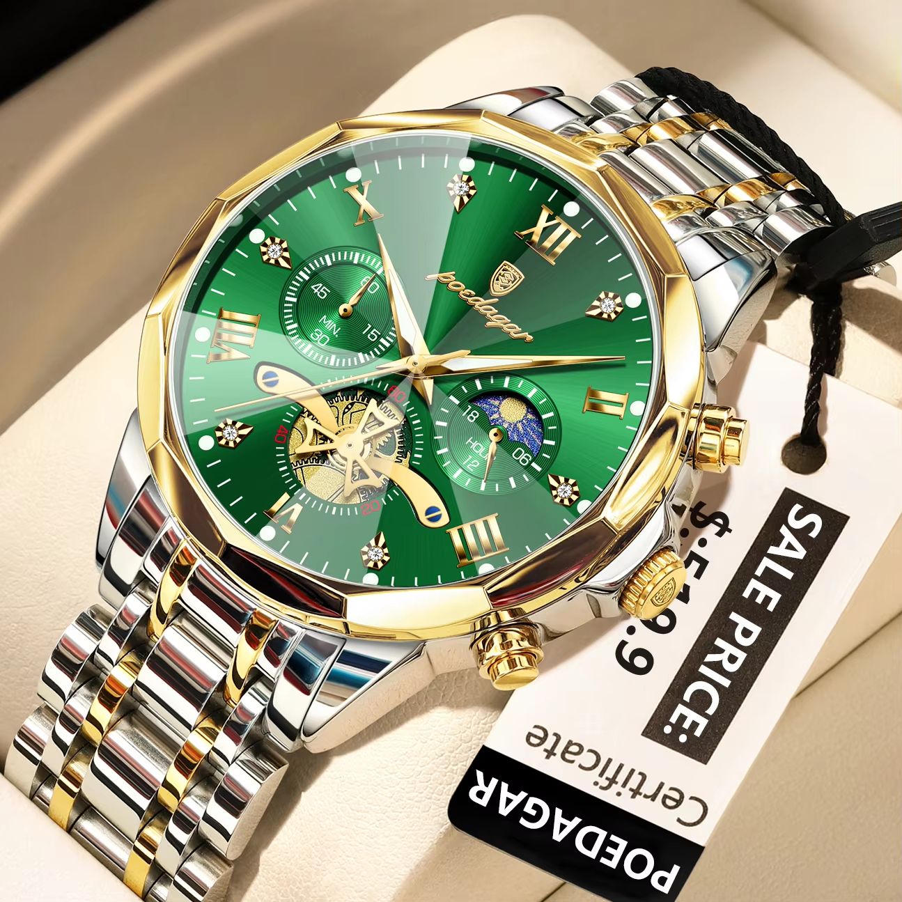 POEDAGAR Luxury Mens Watch  Waterproof Stainless Steel Chronograph Quartz Wristwatch With Luminous  18