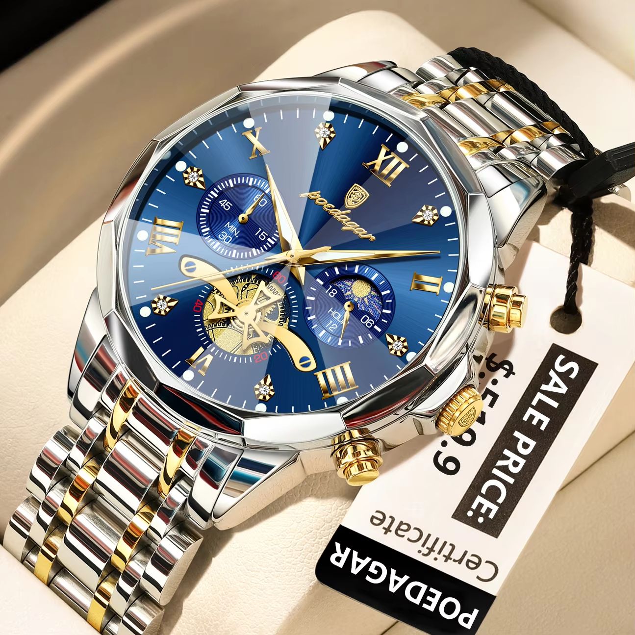 POEDAGAR Luxury Mens Watch  Waterproof Stainless Steel Chronograph Quartz Wristwatch With Luminous  6
