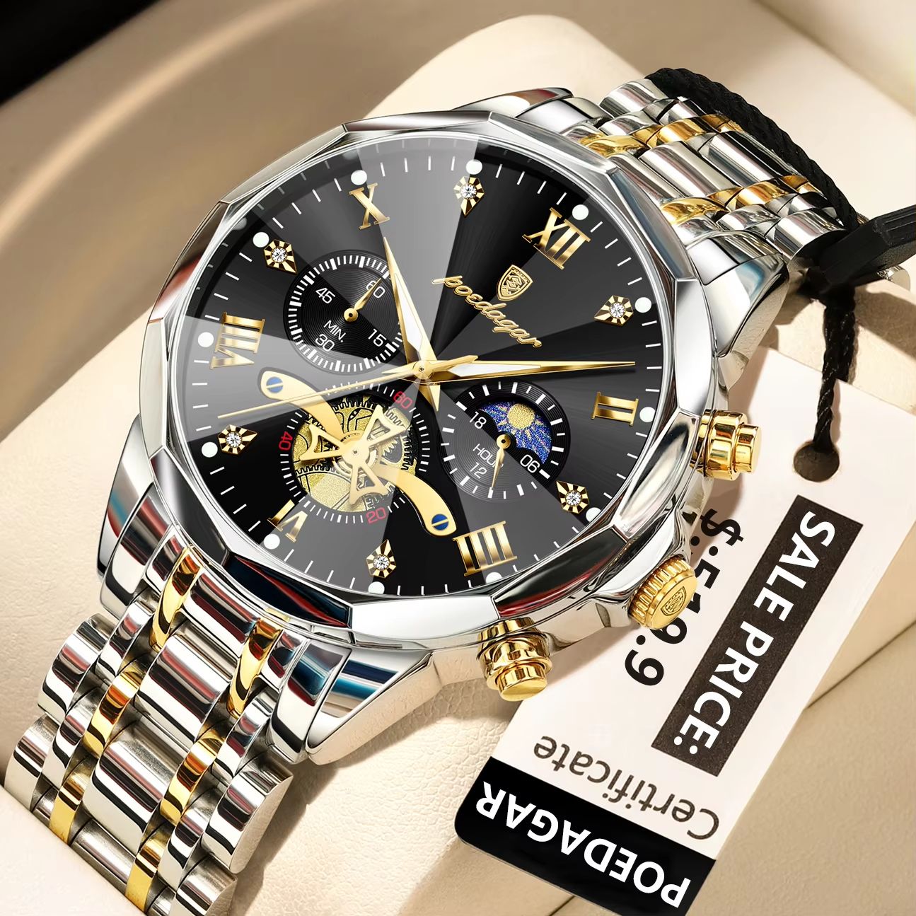 POEDAGAR Luxury Mens Watch  Waterproof Stainless Steel Chronograph Quartz Wristwatch With Luminous  7