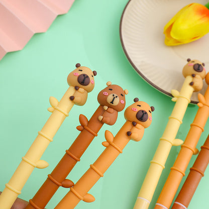3PCS Cartoon Capybara Gel Pens Bamboo Design Soft Glue Cute Creative Stationery For Students Gift P 3