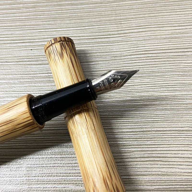 Handmade Natural Bamboo Wood Fountain Pen 0.5mm Fine Tip Beautiful Golden Stripes Perfect Business Office Gift