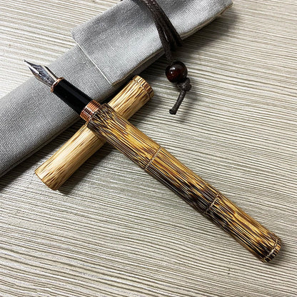 Handmade Natural Bamboo Wood Fountain Pen 0.5mm Fine Tip Beautiful Golden Stripes Perfect Business Office Gift