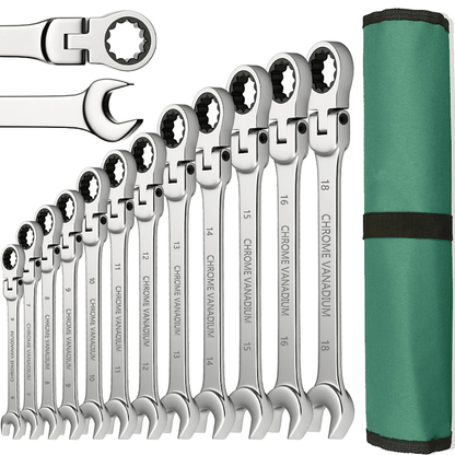 Metric Ratcheting Wrench Set with Flexible Head and Gear Ring Design