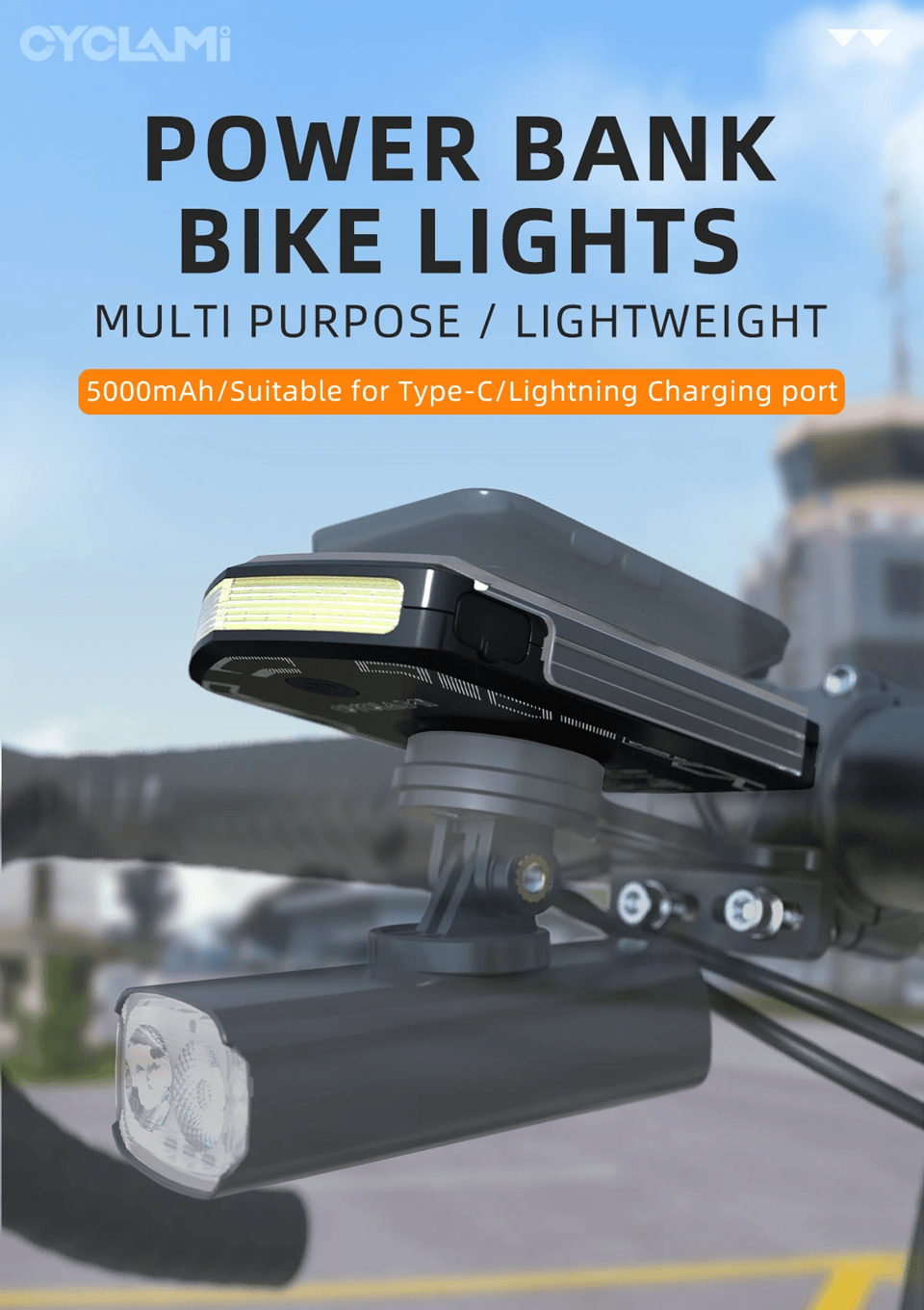 CYCLAMI RVL01 Rechargeable Bicycle Headlight with 5000mAh Battery and Type C Charging