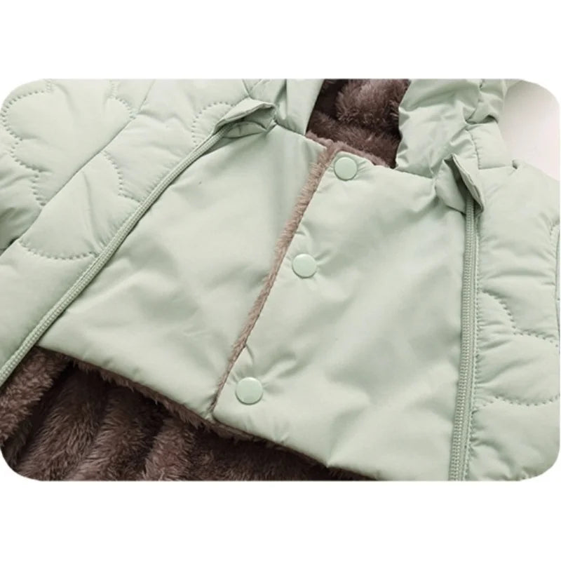 Thickened Fleece Lined Double Layer Hooded Romper 0-2Y Winter Warm Kids Snowsuit with Bear Ears, Toddler Baby Girl Boy