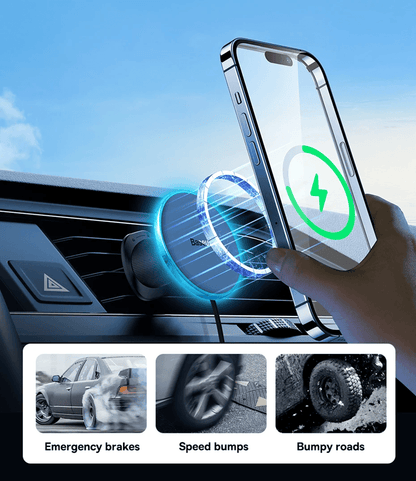 Baseus Magnetic Wireless Car Charger with 15W Fast Charging and Phone Mount