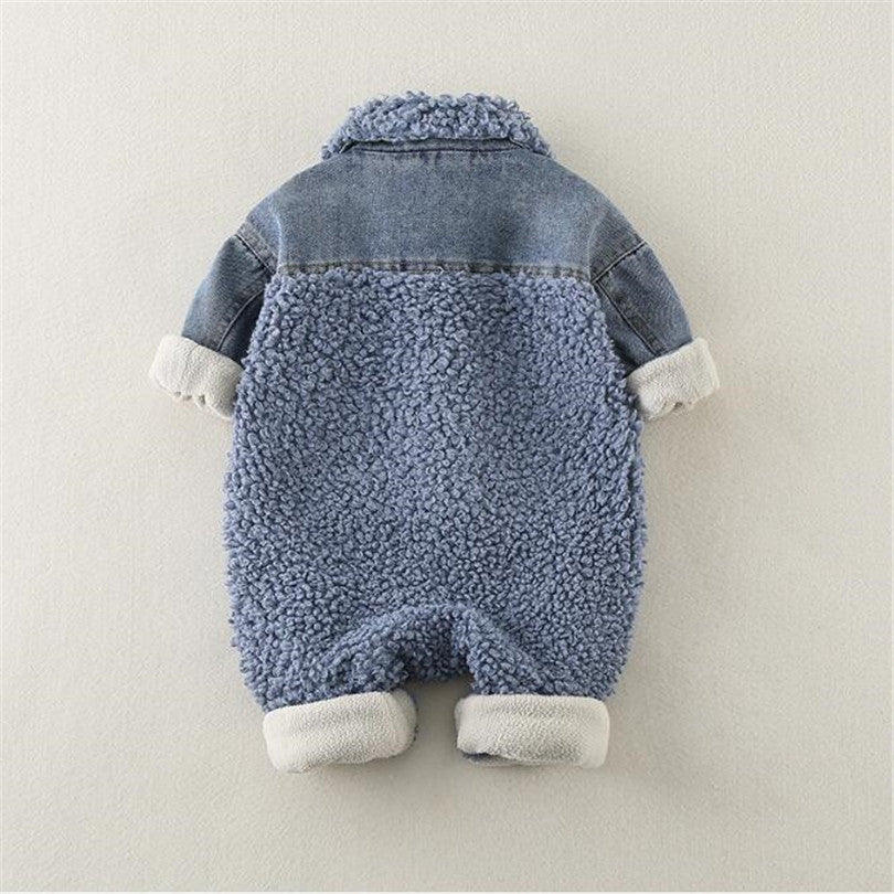 Winter Baby Romper Newborn Denim Velvet Baby Snowsuit Jumpsuits Thick Warm Infant Overalls For Boys 1