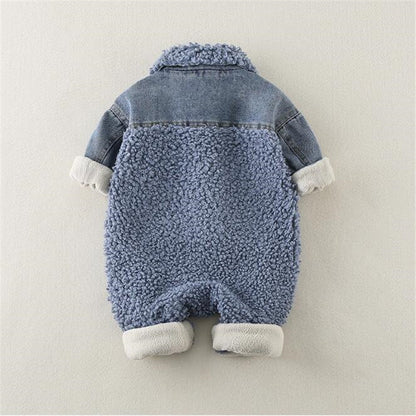 Winter Baby Romper Newborn Denim Velvet Baby Snowsuit Jumpsuits Thick Warm Infant Overalls For Boys 1