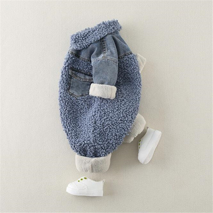 Winter Baby Romper Newborn Denim Velvet Baby Snowsuit Jumpsuits Thick Warm Infant Overalls For Boys 2