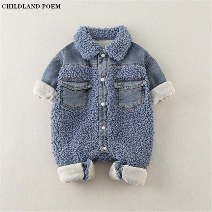 Winter Baby Romper Newborn Denim Velvet Baby Snowsuit Jumpsuits Thick Warm Infant Overalls For Boys 5