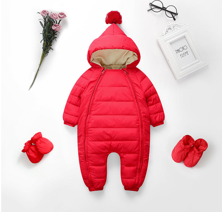 Plus Velvet Hooded Newborn Baby Jumpsuit Warm Snowsuit for Baby Boys, Toddler Snow Suit Baby Girl Cotton Overalls Romper
