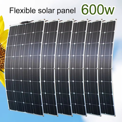 12V Flexible Solar Panel – 100W–600W Bendable Waterproof Monocrystalline Panel for RV, Boat, and Outdoor Power
