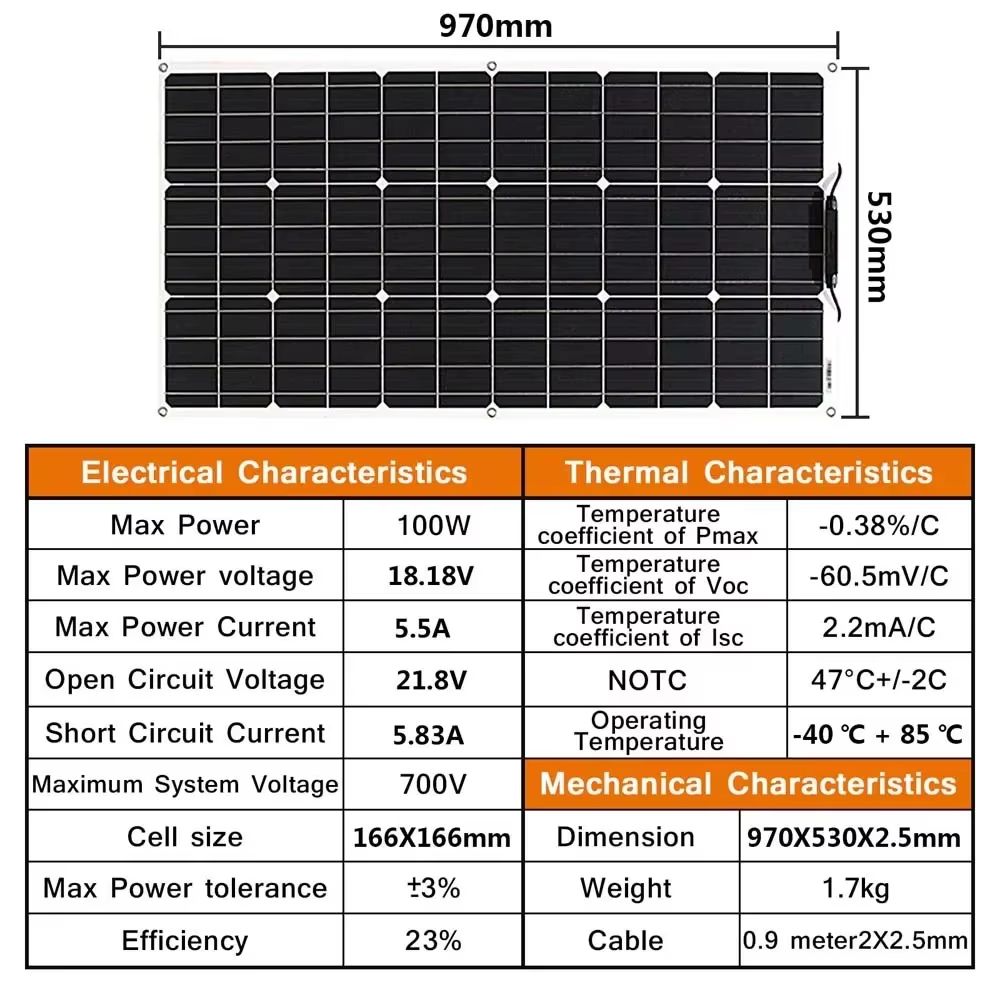 12V Flexible Solar Panel  100W600W Bendable Waterproof Monocrystalline Panel For RV Boat And Outdoo 3