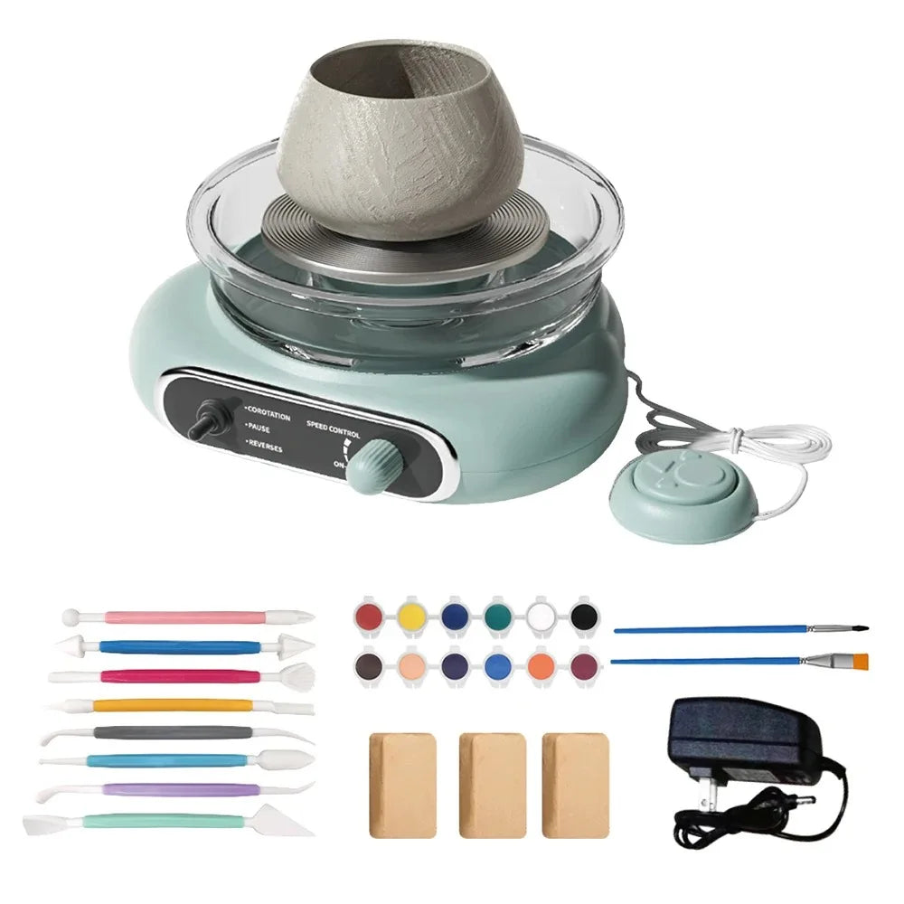Beginner's Electric Pottery Wheel Kit with Detachable Cleaning Foot Pedal, Complete DIY Ceramic Craft Art Set