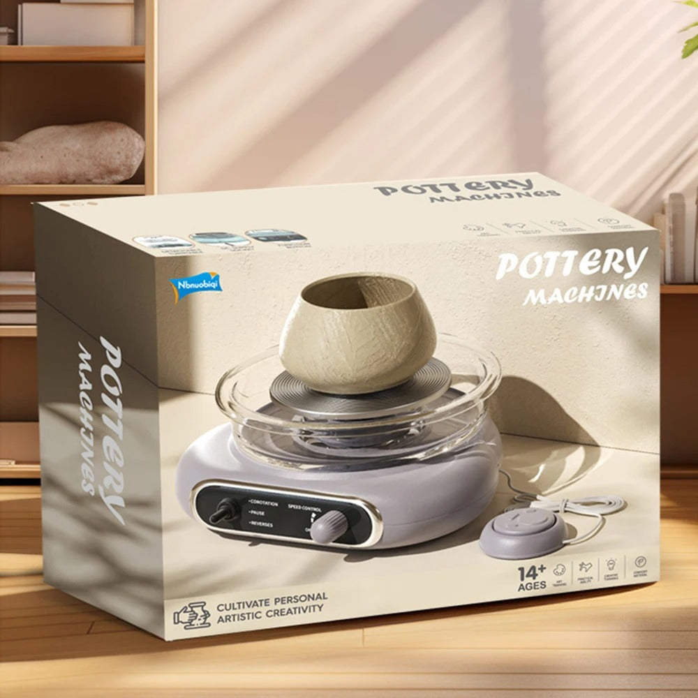 Beginner's Electric Pottery Wheel Kit with Detachable Cleaning Foot Pedal, Complete DIY Ceramic Craft Art Set
