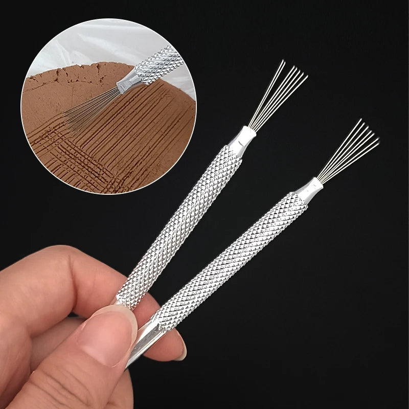 7 Pin Feather Wire Texture Tool for Polymer Clay Sculpting, Ceramics, Pottery & Cake Decorating, Alloy Modeling Brush