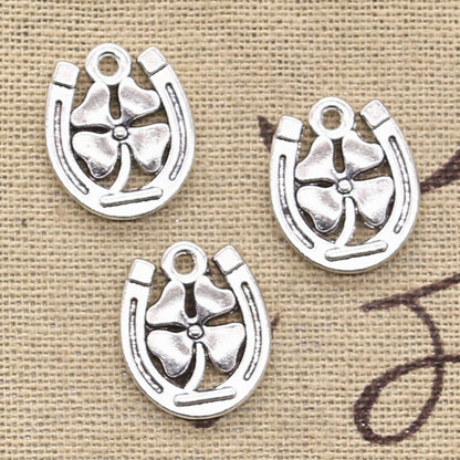 Vintage Charms Horseshoe Lucky Clover Antique Pendant, Tibetan Bronze Silver DIY Jewelry Making Supplies