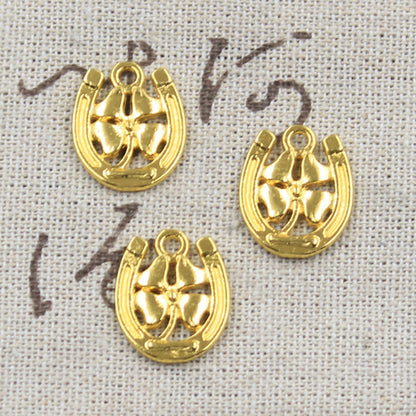 Vintage Charms Horseshoe Lucky Clover Antique Pendant, Tibetan Bronze Silver DIY Jewelry Making Supplies
