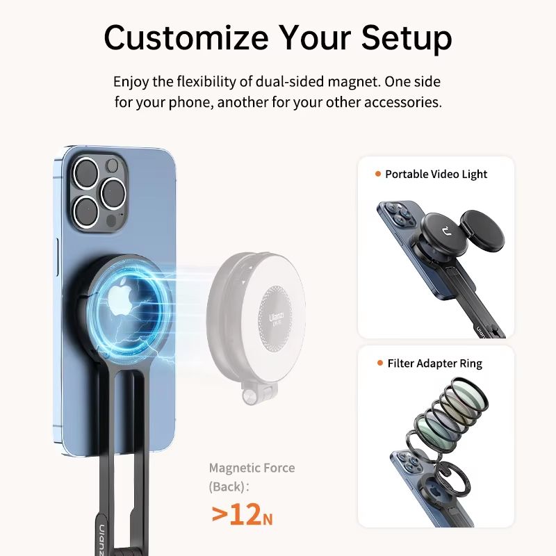 Ulanzi MA30 Carabiner Phone Tripod  DualSided Magnetic Tripod  Desk Mount For IPhone Vlogging Trave 4
