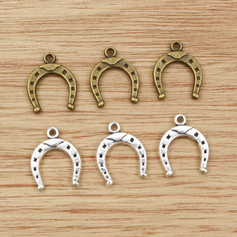 Lucky Horseshoe Horse Charms Antique Bronze Silver Color Plated Pendants for Handmade Jewelry, Craft, and DIY Projects