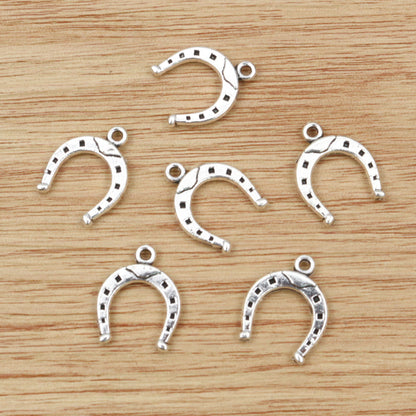 Lucky Horseshoe Horse Charms Antique Bronze Silver Color Plated Pendants for Handmade Jewelry, Craft, and DIY Projects