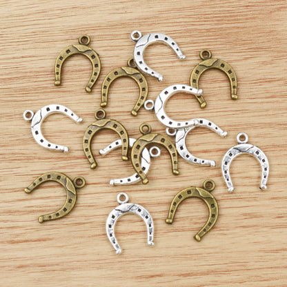 Lucky Horseshoe Horse Charms Antique Bronze Silver Color Plated Pendants for Handmade Jewelry, Craft, and DIY Projects