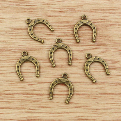 Lucky Horseshoe Horse Charms Antique Bronze Silver Color Plated Pendants for Handmade Jewelry, Craft, and DIY Projects