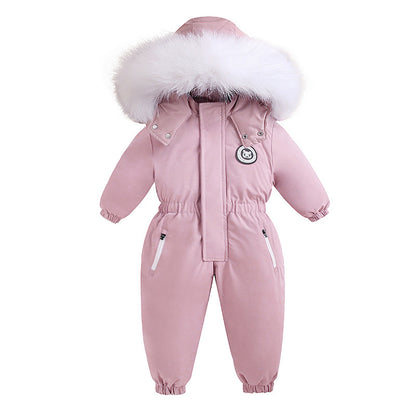 Warm Plus Velvet Winter Ski Suit Baby Jumpsuit Boy Overalls Kids Toddler Girl Clothes Children Clot 4