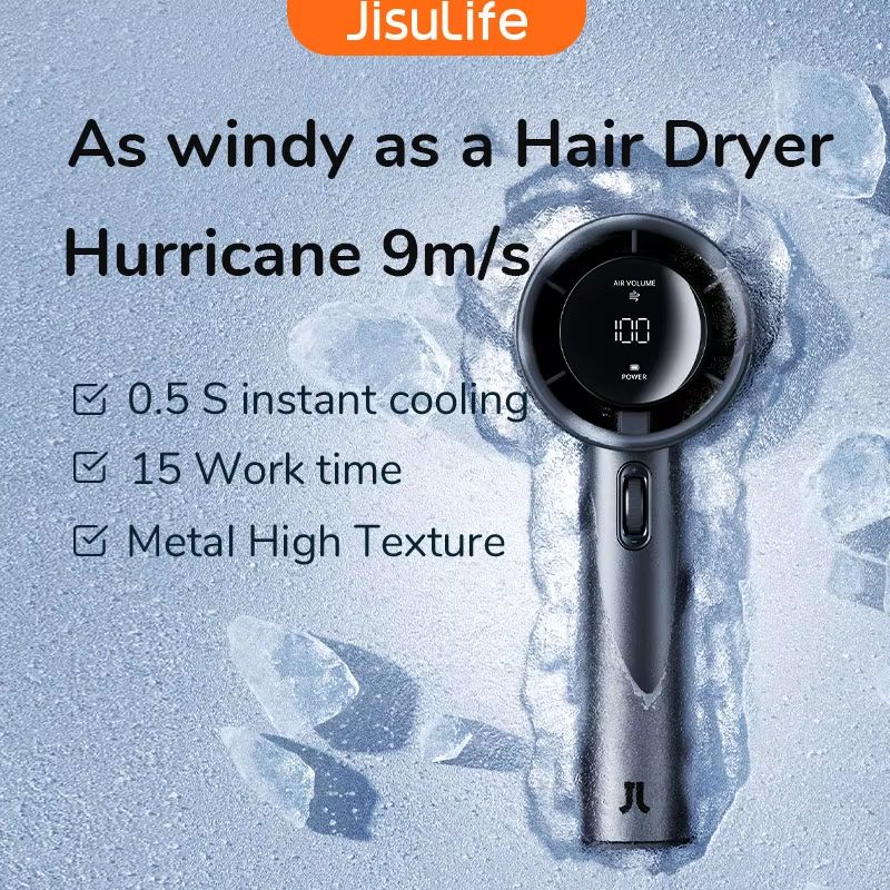 JISULIFE Mini Portable Hand Fan – Rechargeable USB Fan with 100 Speeds, 5000mAh Battery & LED Display for Travel and Out