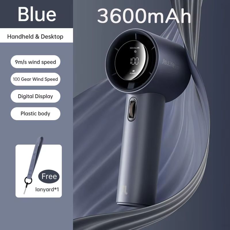 JISULIFE Mini Portable Hand Fan  Rechargeable USB Fan With 100 Speeds 5000mAh Battery  LED Display  9