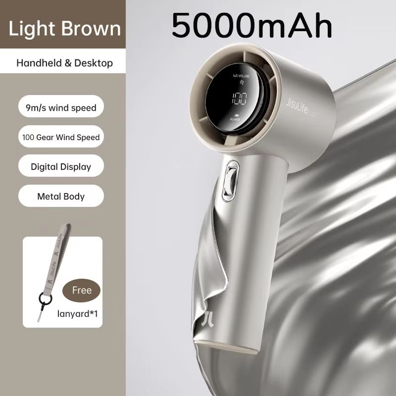 JISULIFE Mini Portable Hand Fan  Rechargeable USB Fan With 100 Speeds 5000mAh Battery  LED Display  10