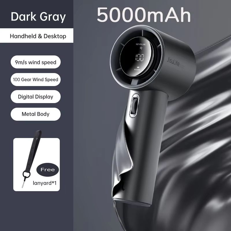 JISULIFE Mini Portable Hand Fan  Rechargeable USB Fan With 100 Speeds 5000mAh Battery  LED Display  11